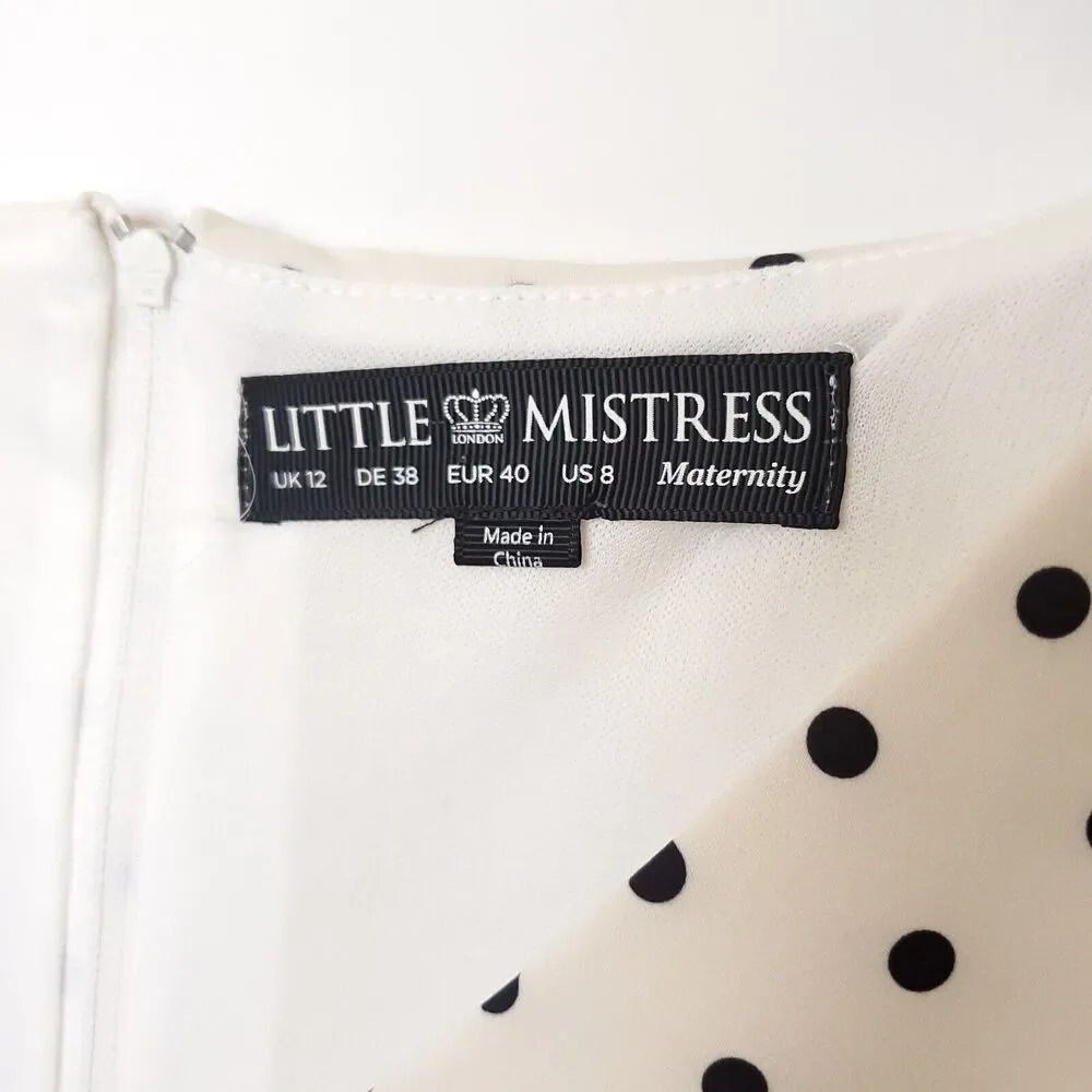 ASOS Little Mistress Maternity Womens Dress Size 8 Cream Black Polka Dot Midi - Picture 3 of 14